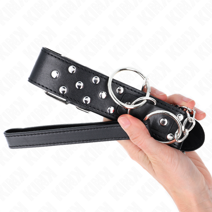 KINK - RING Klinknagelband Ketting met Riem 65 cm Zwart Verstelbaar 36-50 cm x 3,8 cm
