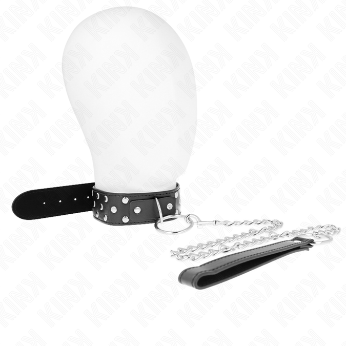 KINK - RING Klinknagelband Ketting met Riem 65 cm Zwart Verstelbaar 36-50 cm x 3,8 cm