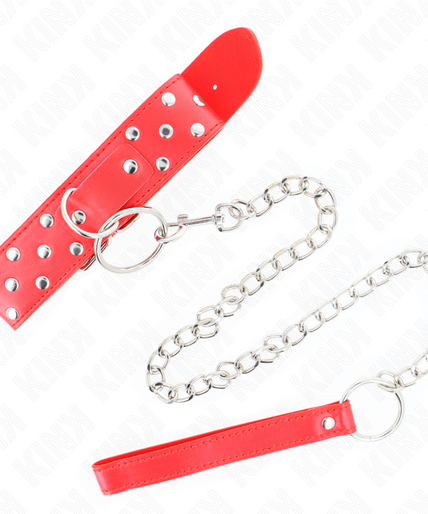 KINK - RING RIVET STRAP NECKLACE WITH BELT 65 CM RED ADJUSTABLE 36-50 CM X 3.8 CM