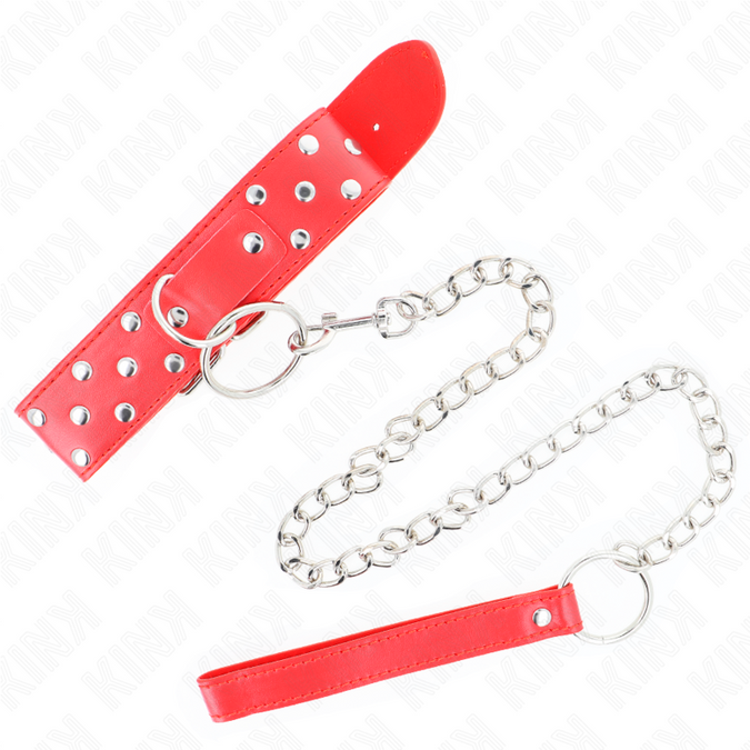 Kink – Ring Rivet Strap Ketting Met Riem 65 Cm Rood Verstelbaar 36 – 50 Cm X 3,8 Cm