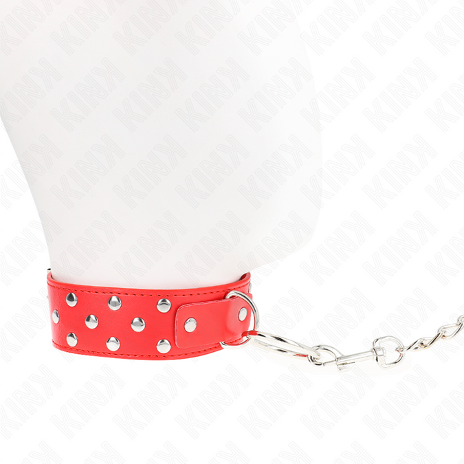 Kink – Ring Rivet Strap Ketting Met Riem 65 Cm Rood Verstelbaar 36 – 50 Cm X 3,8 Cm