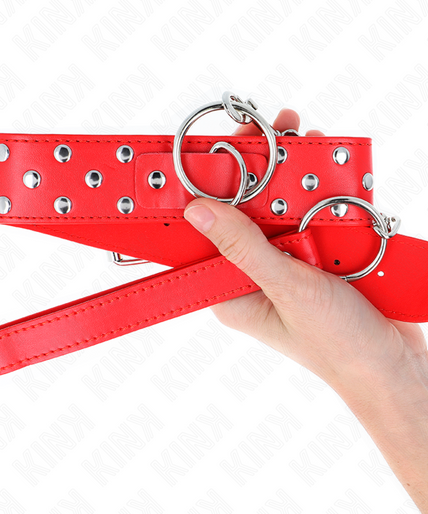 KINK - RING RIVET STRAP NECKLACE WITH BELT 65 CM RED ADJUSTABLE 36-50 CM X 3.8 CM