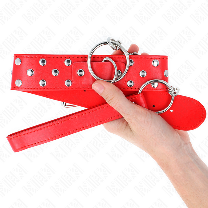 Kink – Ring Rivet Strap Ketting Met Riem 65 Cm Rood Verstelbaar 36 – 50 Cm X 3,8 Cm
