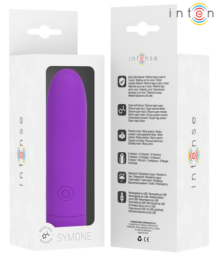 INTENSE - SYMONE USB RECHARGEABLE VIBRATING BULLET 8 VIBRATIONS PURPLE 10 X 2.2 CM