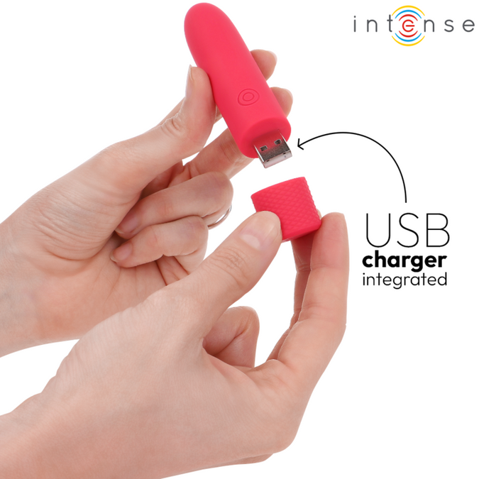 Intense – Symone USB-oplaadbare trillende bullet met 8 vibraties Rood 10 x 2,2 cm