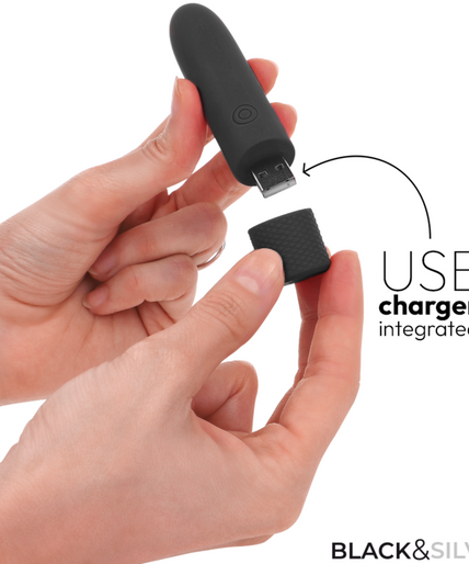 Zwart & Zilver – Geri USB Oplaadbare Vibrerende Kogel met 8 Vibraties Zwart 10 x 2,2 cm