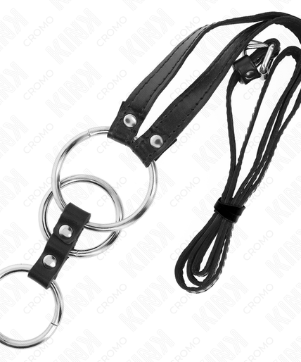 KINK - TRIPLE METAL PENIS RING 3.8 CM TO 5 CM WITH LEATHER BELT 112 CM