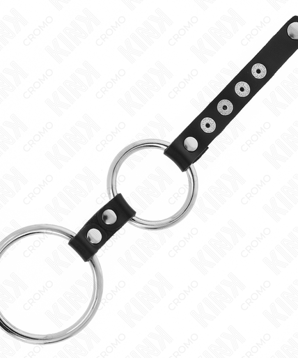 KINK - DOUBLE METAL PENIS RING 3.8 CM TO 5 CM CONNECTED WITH LEATHER