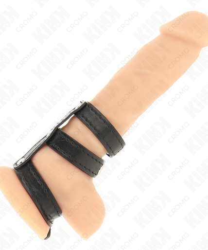 KINK - TRIPLE LEATHER PENIS RING WITH PRESSURE CLOSURE