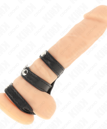 KINK - TRIPLE LEATHER PENIS RING WITH PRESSURE CLOSURE