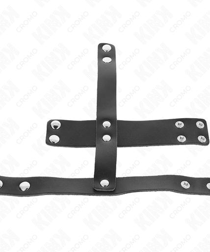 KINK - LEATHER PENIS CAGE RING WITH ADJUSTABLE BALL DIVIDER