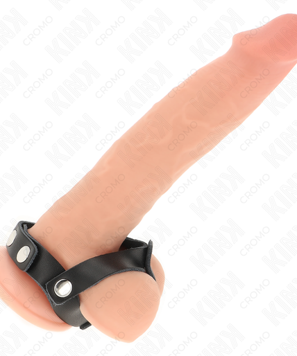 KINK - ADJUSTABLE LEATHER PENIS RING AND BALL DIVIDER STRAP