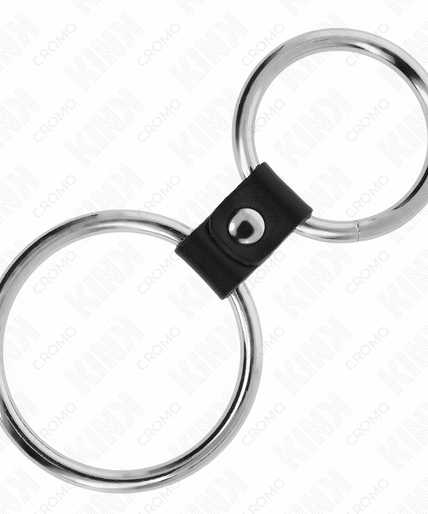 KINK - DOUBLE METAL PENIS RING 3.7 CM TO 5 CM CONNECTED BY LEATHER STRAP MODEL 1