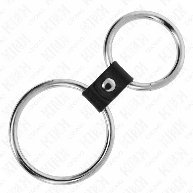 Kink – Double Metal Penis Ring 3.7 Cm To 5 Cm Connected By Leather Strap Model 1
