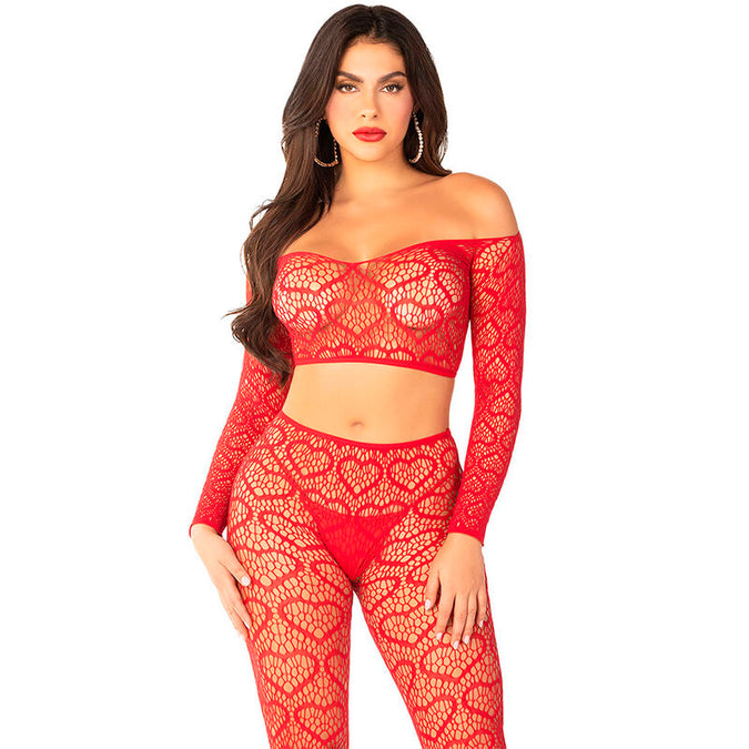 LEG AVENUE - CROPTOP + KOUSEN ROOD EEN MAAT