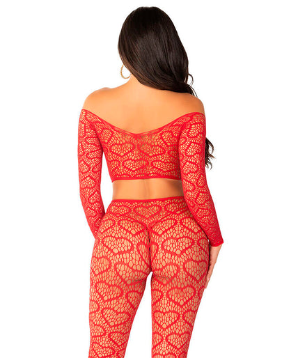 LEG AVENUE - CROP TOP + STOCKINGS RED ONE SIZE