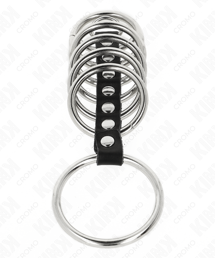 KINK - 7 METAL PENIS RINGS 3.2 CM TO 5 CM CONNECTED BY LEATHER