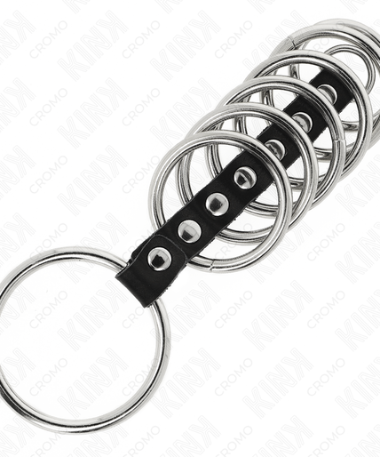 KINK - 7 METAL PENIS RINGS 3.2 CM TO 5 CM CONNECTED BY LEATHER