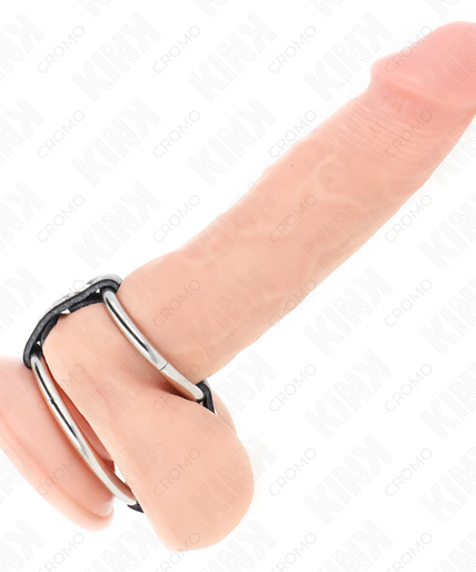 KINK - DOUBLE PENIS RING 3.8 CM TO 5 CM CONNECTED BY LEATHER