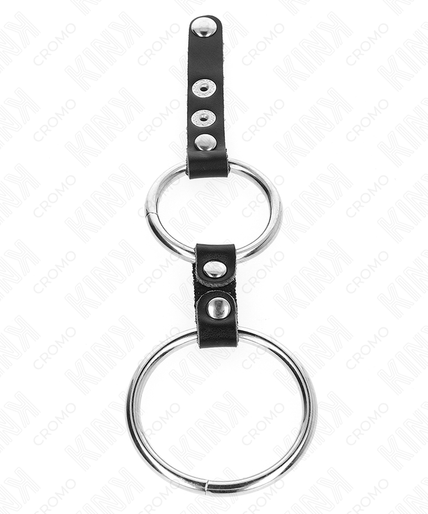 KINK - DOUBLE PENIS RING 3.8 CM TO 5 CM CONNECTED BY LEATHER