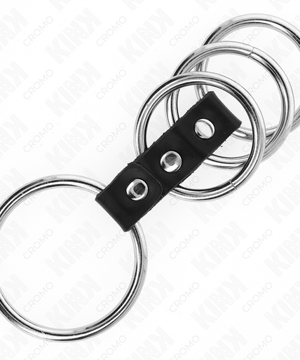 KINK - 4 METAL PENIS RINGS 3.7 CM TO 5 CM CONNECTED BY LEATHER