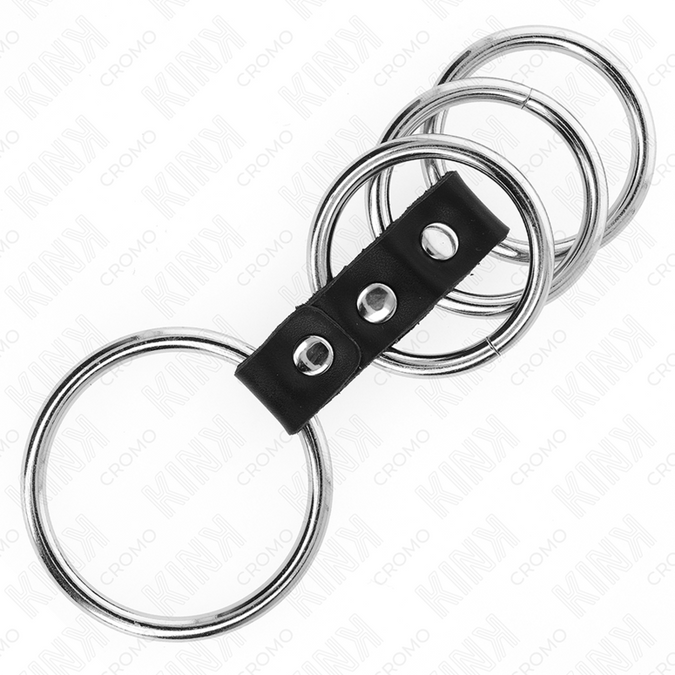 Kink – 4 Metal Penis Rings 3.7 Cm To 5 Cm Connected By Leather