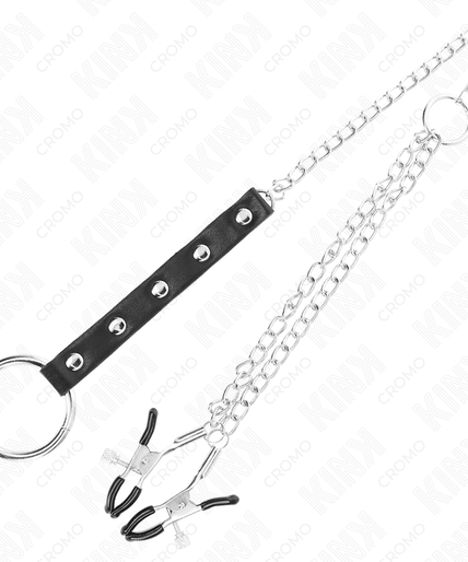 KINK - METAL PENIS RING WITH CHAIN AND ADJUSTABLE NIPPLE CLAMPS