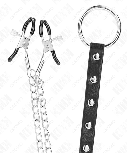 KINK - METAL PENIS RING WITH CHAIN AND ADJUSTABLE NIPPLE CLAMPS