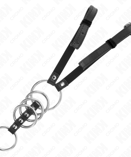 KINK - 5 PENIS RINGS 3.8 CM TO 5 CM METAL WITH LEATHER BELT 112 CM