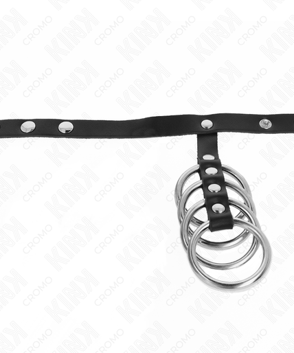KINK - 4 METAL PENIS RINGS 3.8 CM CONNECTED WITH LEATHER STRAP 22 X 1.5 CM AND PRESSURE CLOSURE