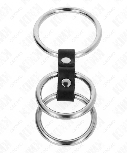 KINK - TRIPLE METAL PENIS RING 3.7 CM TO 5 CM CONNECTED WITH LEATHER