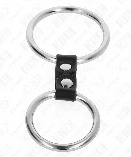 KINK - DOUBLE METAL PENIS RING 3.7 CM TO 5 CM CONNECTED BY LEATHER STRAP MODEL 2