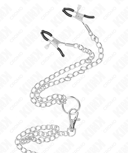 KINK - TRIPLE CHROME METAL PENIS RING 3 CM TO 4.5 CM WITH 26 CM METAL CHAIN AND NIPPLE CLIPS