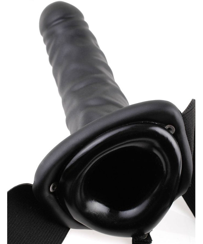 FETISH FANTASY SERIES - 19 CM VIBRATING HOLLOW STRAP-ON BLACK