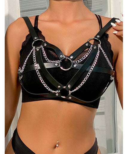 SUBBLIME - 953713 PUNK BONDAGE BELT METAL BUCKLE BLACK ONE SIZE