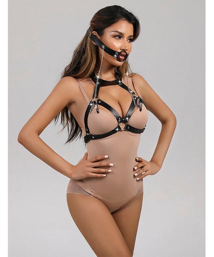 SUBBLIME - 953720 BONDAGE LEATHER STRAP BREAST CLAMPS BLACK ONE SIZE