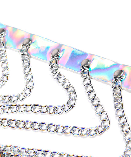 SUBBLIME - 953737 CHEST HARNESS WITH RINGS AND CHAINS SILVER ONE SIZE