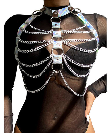 SUBBLIME - 953737 CHEST HARNESS WITH RINGS AND CHAINS SILVER ONE SIZE