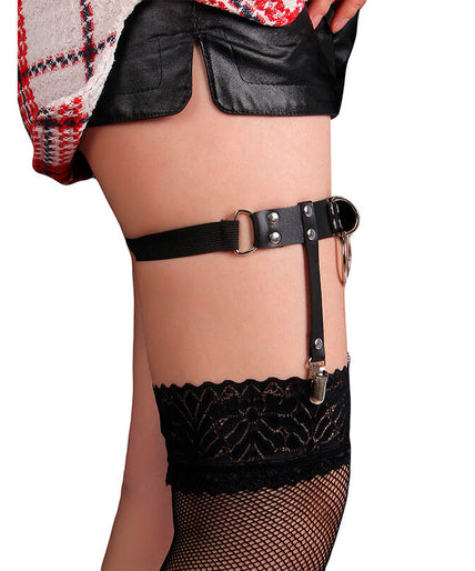 SUBBLIME - 953744 ADJUSTABLE LEATHER PUNK GARTER BLACK ONE SIZE