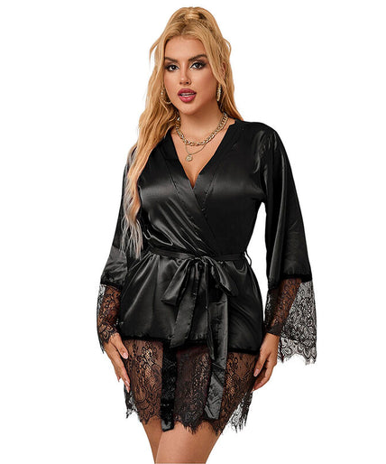 SUBBLIME - 953805 ELEGANT LACE PAJAMAS + THONG BLACK L/XL