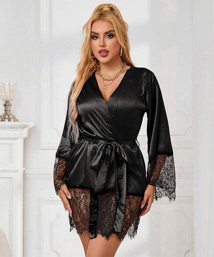 SUBBLIME - 953805 ELEGANT LACE PAJAMAS + THONG BLACK L/XL