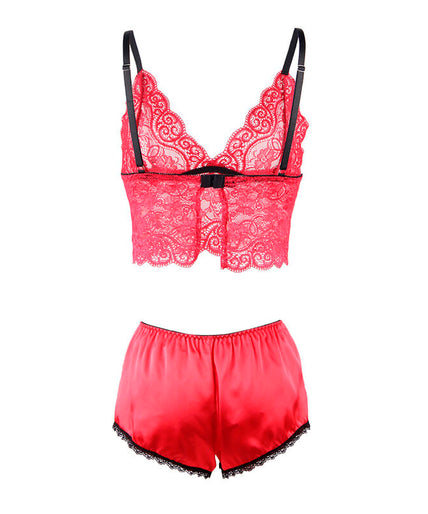 SUBBLIME - 953898 SILK AND LACE NIGHTGOWN + PANTIES RED S/M