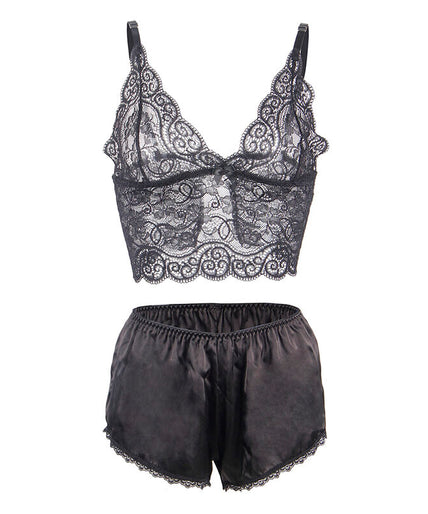 SUBBLIME - 953911 SILK AND LACE NIGHTGOWN + PANTIES BLACK S/M