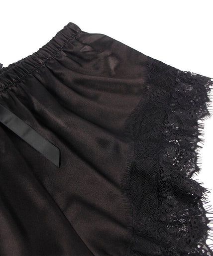 SUBBLIME - 953935 CASUAL SILK NIGHTGOWN + LACE PANTS BLACK S/M