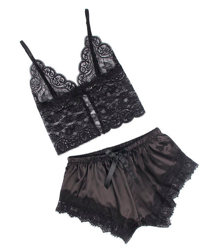 SUBBLIME - 953942 CASUAL SILK NIGHTGOWN + LACE PANTS BLACK L/XL