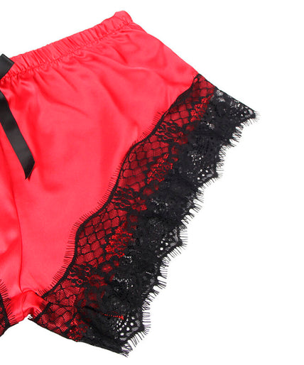 SUBBLIME - 953959 CASUAL SILK NIGHTGOWN + LACE PANTS BLACK/RED S/M