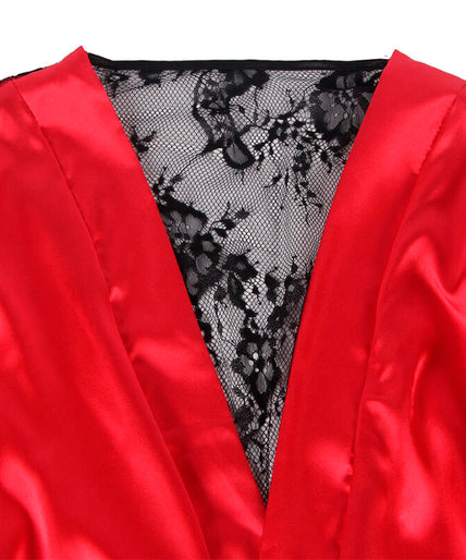 SUBBLIME - 954017 LACE SHEER BACK CAMISOLE + THONG RED/BLACK S/M