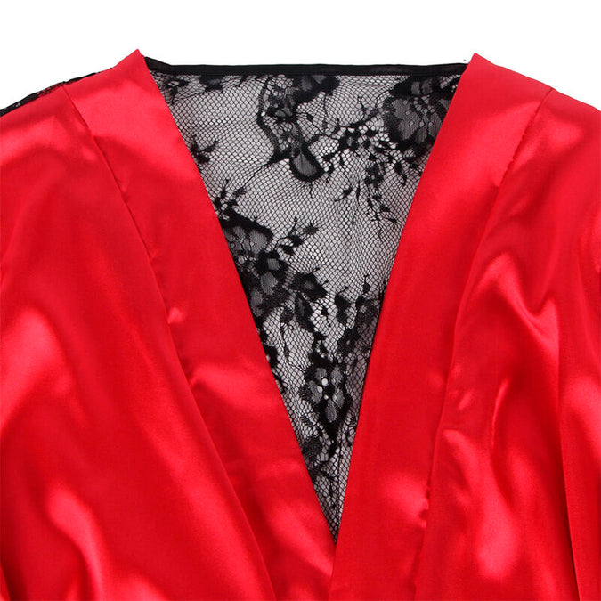 Subblime – 954017 Lace Sheer Back Camisole + Thong Red/black S/m