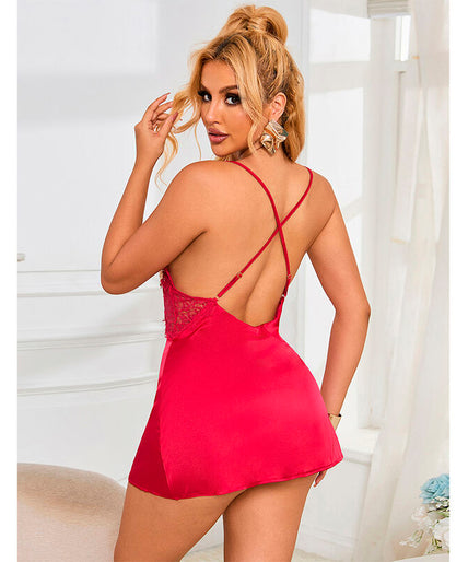 SUBBLIME - 954123 BABYDOLL WITH RED FLORAL DESIGN S/M