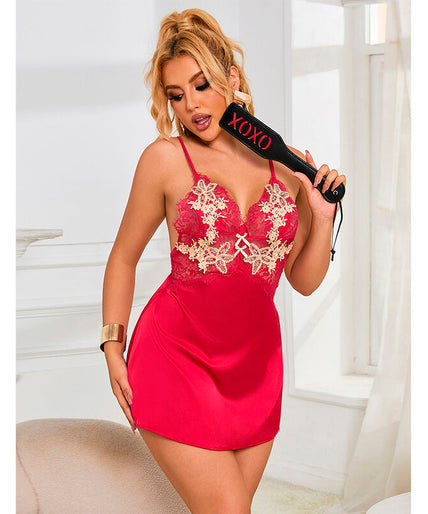 SUBBLIME - 954123 BABYDOLL WITH RED FLORAL DESIGN S/M